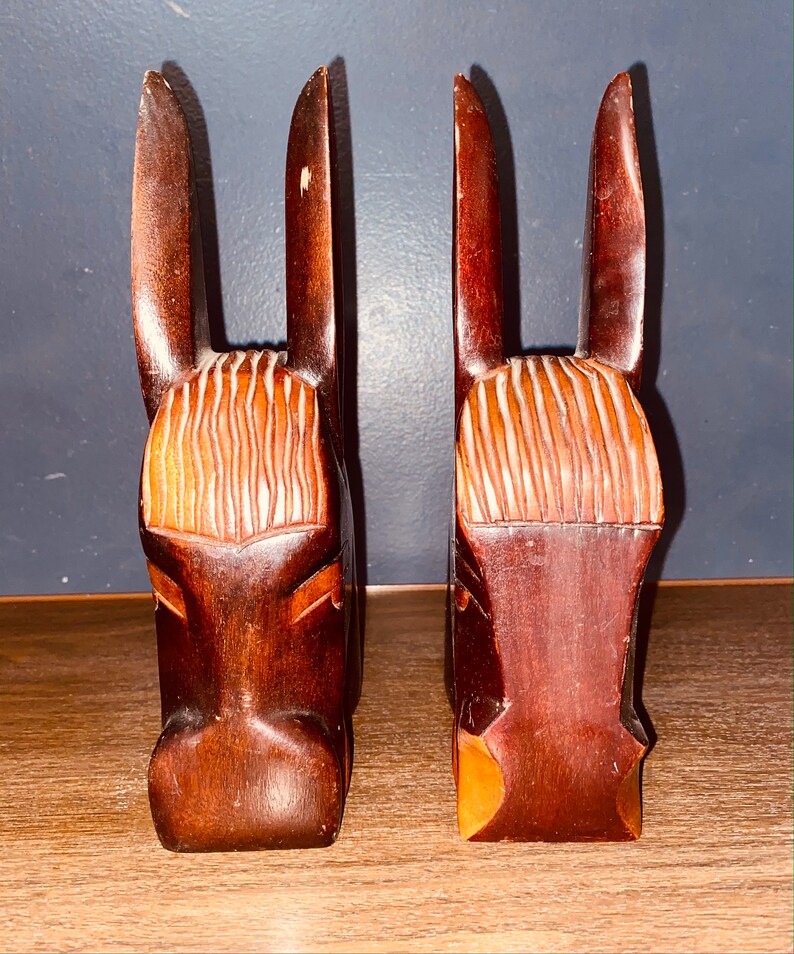 Vintage Mahogany Wood Carved Mule/Donkey Bookends Made in image 2