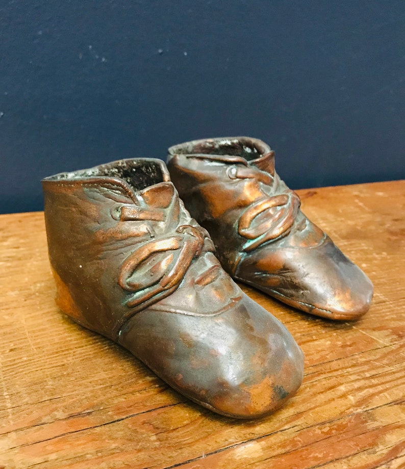 Antique 1939 Pair of Bronze Dipped Baby Shoes W Copper Patina Etsy