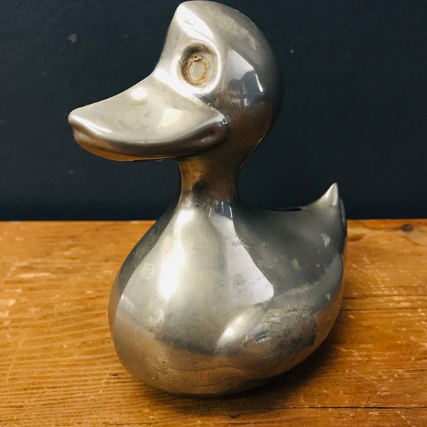 Vintage Leonard Silverplate Duck Bird or Piggy Coin Bank From 1970's Hong Kong