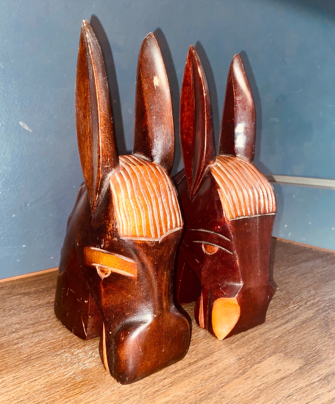 Vintage Mahogany Wood Carved Mule/Donkey Bookends Made in image 3