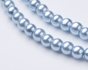 50 Beads Slate Blue Glass Pearl Beads Round 8mm Approx