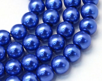 50 Beads Slate Blue Glass Pearl Beads Round 8mm Approx