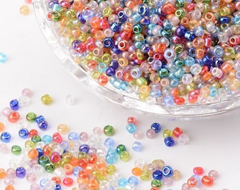 50gms Glass seed beads 2mm Clear// Vibrant Mix Silver Lined OR Opaque 11//0