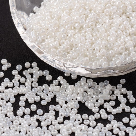 White Ceylon beading 50g glass seed beads craft approx 3mm size 8/0 
