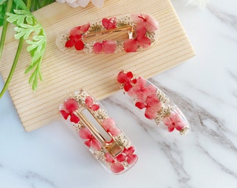 Real flower pressed flower hydrangea Queen Anne Lace resin hair clip hair barrette