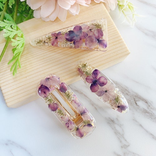Real Flower Pressed Flower Dry Flower Resin Hair Clip Hair Etsy