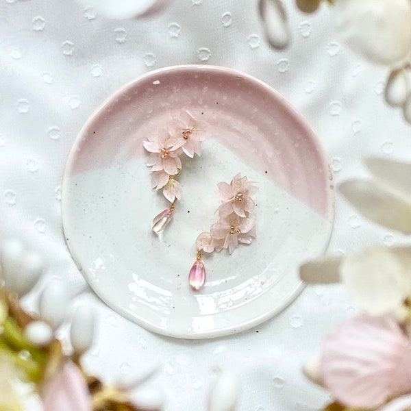 Real flower Pressed flower Cherry Blossom Sakura earrings 18KGP (Clip-on earrings)