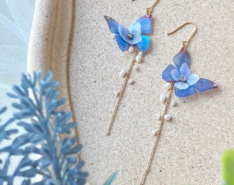 Real flower Pressed flower with resin butterfly earrings 18KGP (Clip-on earrings)