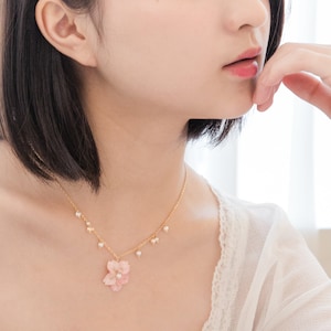 桜 桜ネックレス 押し花ジュエリー ドライフラワージュエリー 18KGP ゴールドネックレス