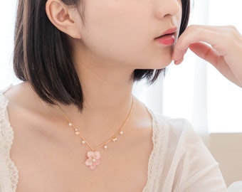 Cherry Blossom Sakura necklace Pressed flower jewelry dried flower jewellery 18KGP golden necklace