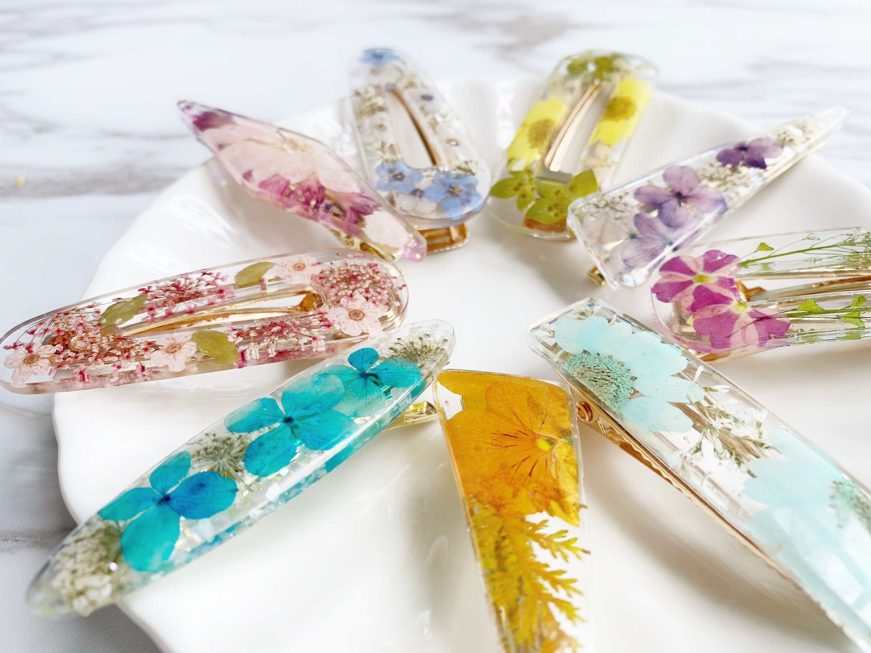 Real Flower Pressed Flower Dry Flower Resin Hair Clip Hair Etsy Hong Kong