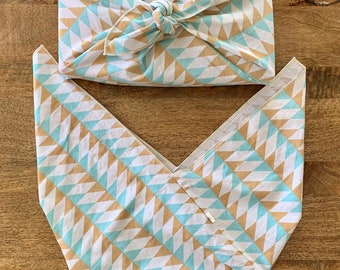 Reusable Fabric Gift Wrap, Furoshiki Bag | Gold Aqua Geometric Pattern