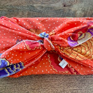 Reusable Fabric Gift Bag, Floral on Orange