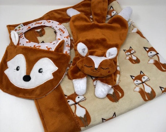 Baby Fox Bib Blanket and Snuggler Gift Set