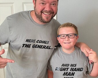 Here Comes The General and His Right Hand Man Boom! - Tshirts Great for Fathers Day Gifts Hamilton Theme Broadway Tees Gift for Couples