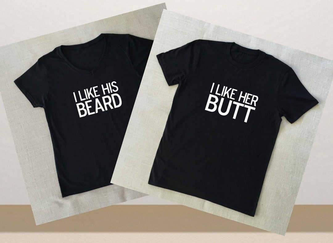 Crazydaisyworld Couple T-Shirt - I Like His Beard I Like Her Butt Print Matching Tees - View #3