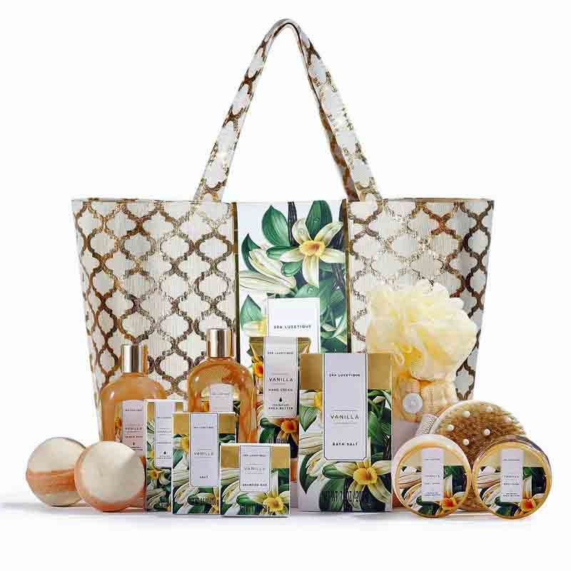 Spa Luxetique Gift Set for Women - 15 Pcs Vanilla Scent Gift Bath Baskets 