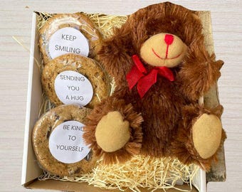 Encouragement Cookie Gift Box with Teddy Bear – Hugs You Can Hold Comfort Gift, Thinking of You, Get Well Care Package