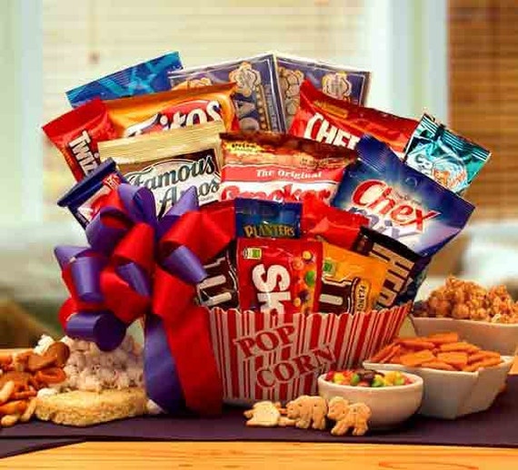 Movie Lovers Snack Gift Basket Popcorn Bowl With Snacks Etsy