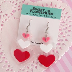 Pink heart earrings Heart jewelry Love earrings Acrylic earrings Laser cut earrings image 3