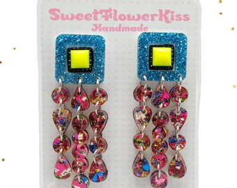 Glitter Acrylic Chandelier Earrings, Modern Geometric Chic Jewelry