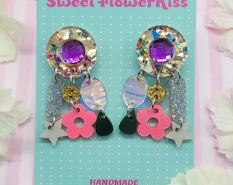 Rhinestone Chandelier Earrings, Boho Acrylic Statement Earrings