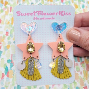 Rhinestone earrings Boho earrings Statement earrings Chandelier earrings Shooting star earrings