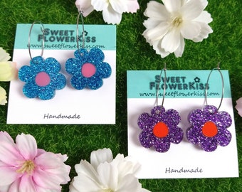 Flower Hoop Earrings Handmade Acrylic Earrings Handmade Hoop Earring Flower Pastel