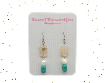 Semi precious stone earrings Fun jewelry Boho Jewelry Turquoise Fresh water pearl earrings Beads