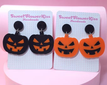 Jack-O'-Lantern Earrings, Pumpkin Halloween Earrings, Acrylic Pumpkin Earrings, Spooky Cute Jewelry, Handmade Halloween Earrings