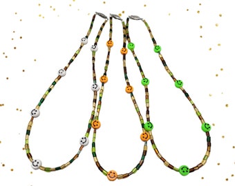 Happy face beaded necklace Beaded jewelry Colorful necklace