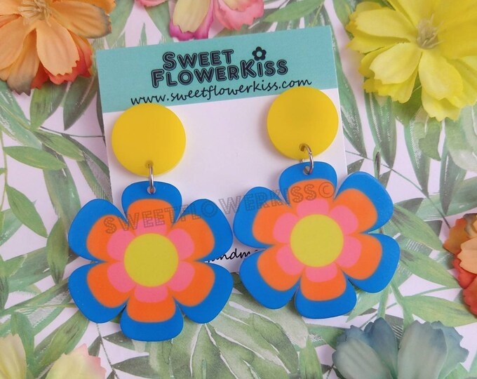 Retro Flower Earrings 60s Style Flower Earrings Acrylic Earrings - Etsy