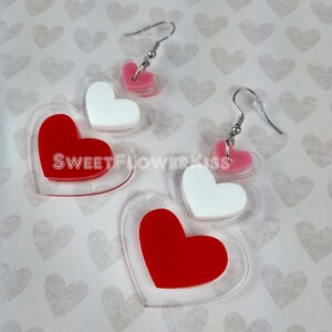 Pink heart earrings Heart jewelry Love earrings Acrylic earrings Laser cut earrings image 2