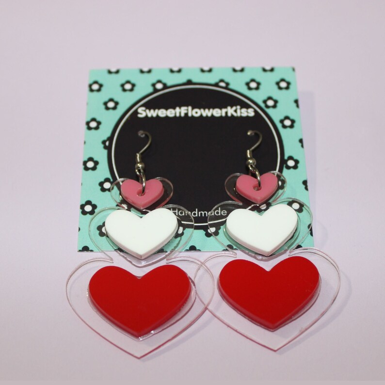 Pink heart earrings Heart jewelry Love earrings Acrylic earrings Laser cut earrings image 6