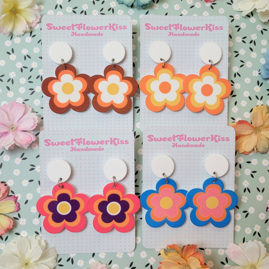 Retro Flower Earrings 60s Style Flower Earrings Acrylic Earrings - Etsy