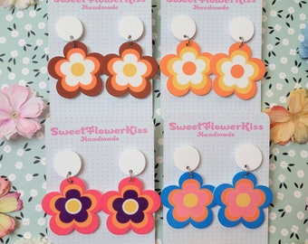 Retro flower earrings 60s style flower earrings Acrylic earrings