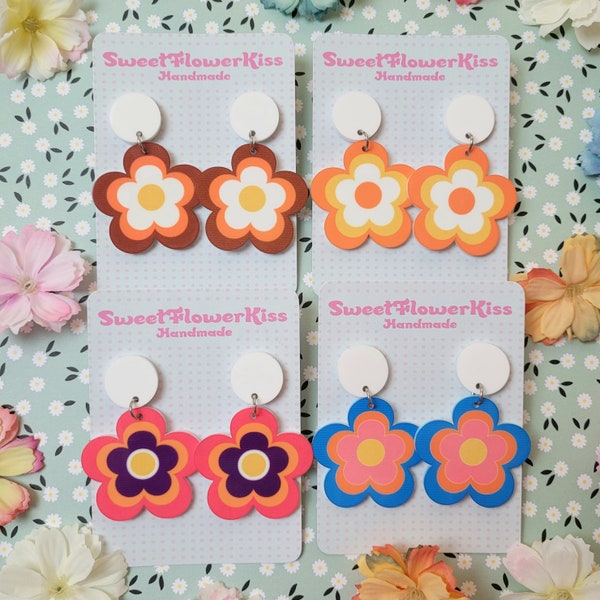 Retro flower earrings 60s style flower earrings Acrylic earrings