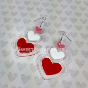 Pink heart earrings Heart jewelry Love earrings Acrylic earrings Laser cut earrings image 4