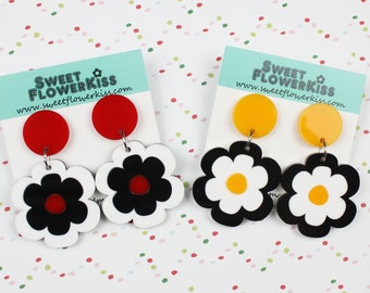 Retro flower earrings Acrylic earrings Laser cut earrings