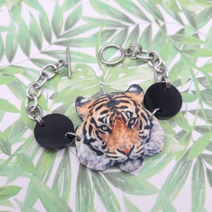 Handmade Tiger Face Bracelet: Acrylic Jungle Animal Jewelry