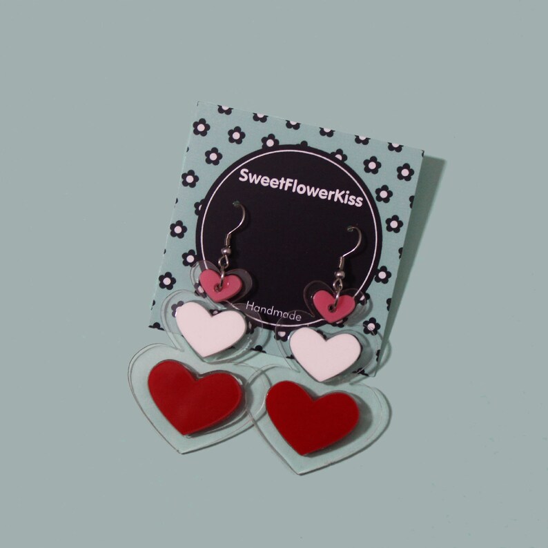 Pink heart earrings Heart jewelry Love earrings Acrylic earrings Laser cut earrings image 7