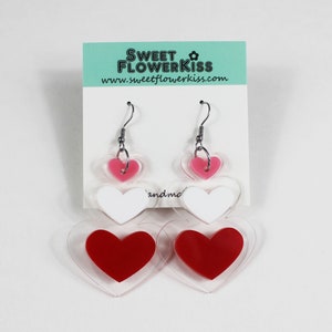 Pink heart earrings Heart jewelry Love earrings Acrylic earrings Laser cut earrings image 5