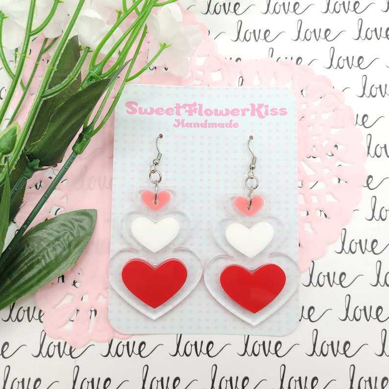 Pink heart earrings Heart jewelry Love earrings Acrylic earrings Laser cut earrings image 1