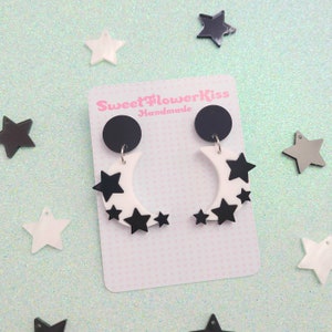 Crescent Moon Acrylic Earrings: Laser Cut Star Design