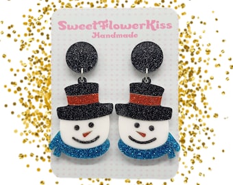 Snowman earrings Christmas earrings Christmas gift Acrylic earrings