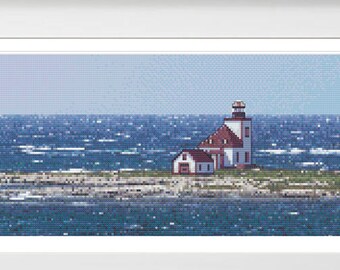 PATTERN- Lighthouse Island Cross Stitch Pattern - PDF - instant download - Ocean Lighthouse Newfoundland Canada