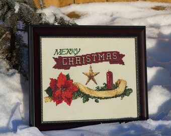 PATTERN- Christmas Scene - Cross Stitch pattern - PDF - instant download - red green gold merry christmas