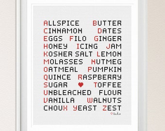 PATTERN- Baker's Alphabet - Cross Stitch pattern - PDF - instant download