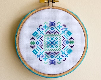 PATTERN- Jewel Tone Geometric Cross Stitch Pattern - PDF - instant download - Small bright easy pattern 4"