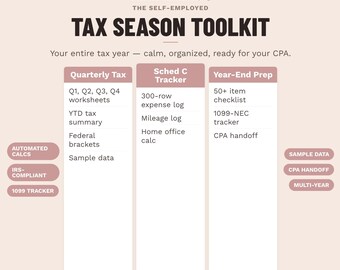 Self-Employed Tax Bundle | Quarterly Calculator, Schedule C Tracker (Digital Download)